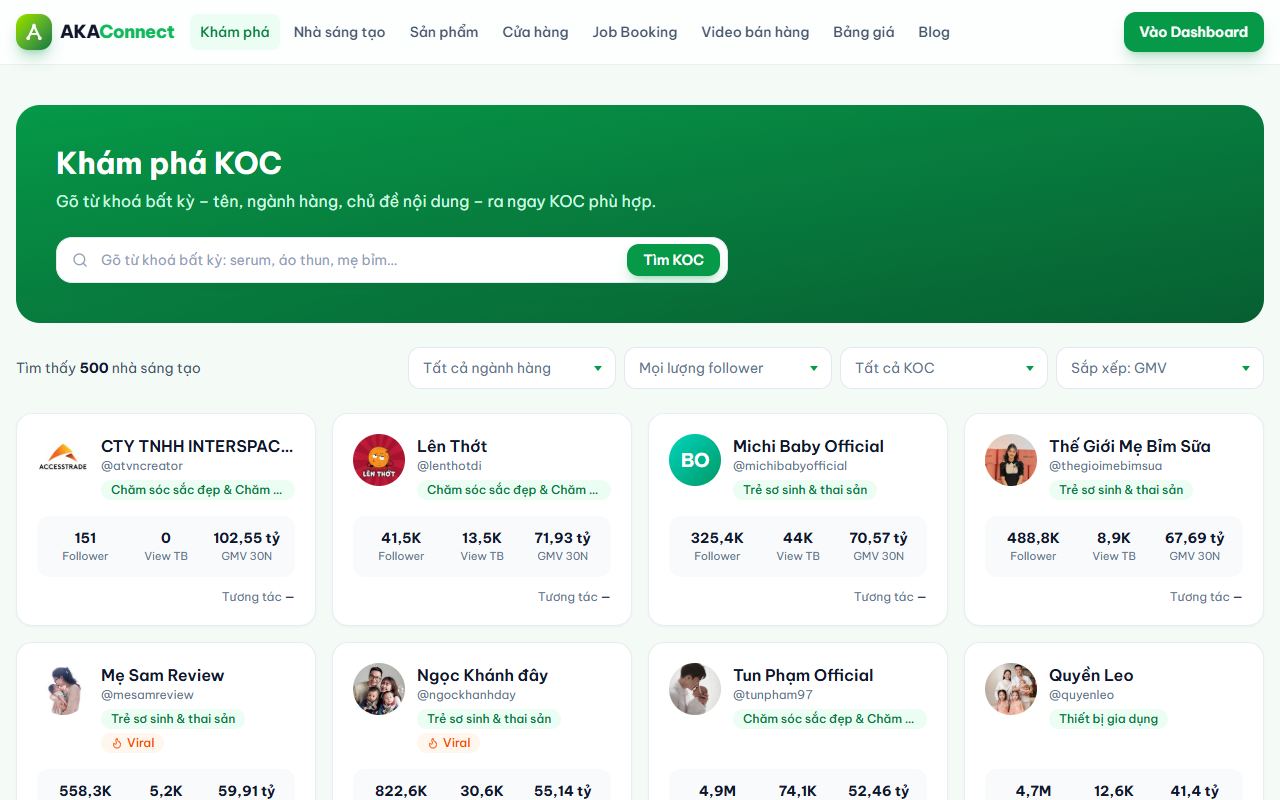 Khám phá – KOC viral, bán chạy, đang lên theo ngành